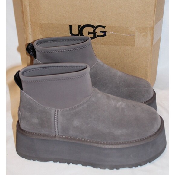 UGG CLASSIC MINI DIPPER PLATFORM SHEARLING LINED BOOTS US 7 WOMEN THUNDER GRAY‎ - Picture 1 of 6